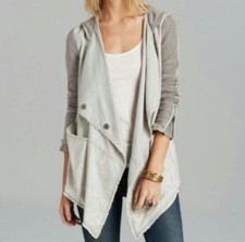 Free People Womens Size XS Gray Drippy Linen Hooded Asymmetrical Snap Jacket