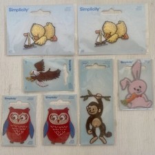 New Simplicity Applique Patch Iron On LOT 7 Owl, Duck, Monkey, Bunny, Eagle