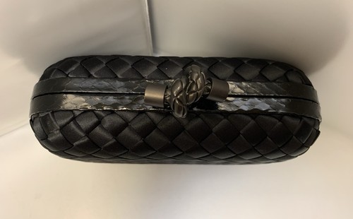 Bottega Black Satin Leather Trim Clutch - Picture 6 of 6