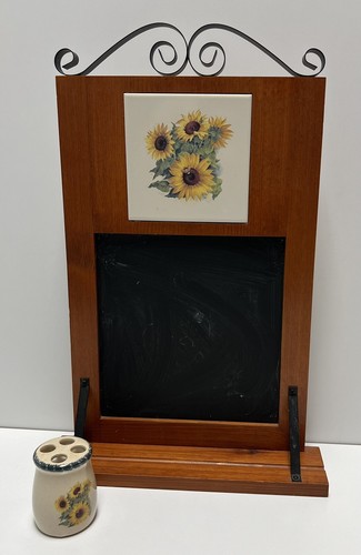 Chalkboard w/Shelf and sunflower Ceramic Plate AND Ceramic Chalk Holder 2 Pieces