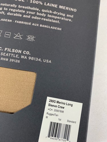 FILSON 280G MERINO LONG SLEEVE CREW RUGGED TAN M NEU MIT ETIKETT - Bild 10 von 11