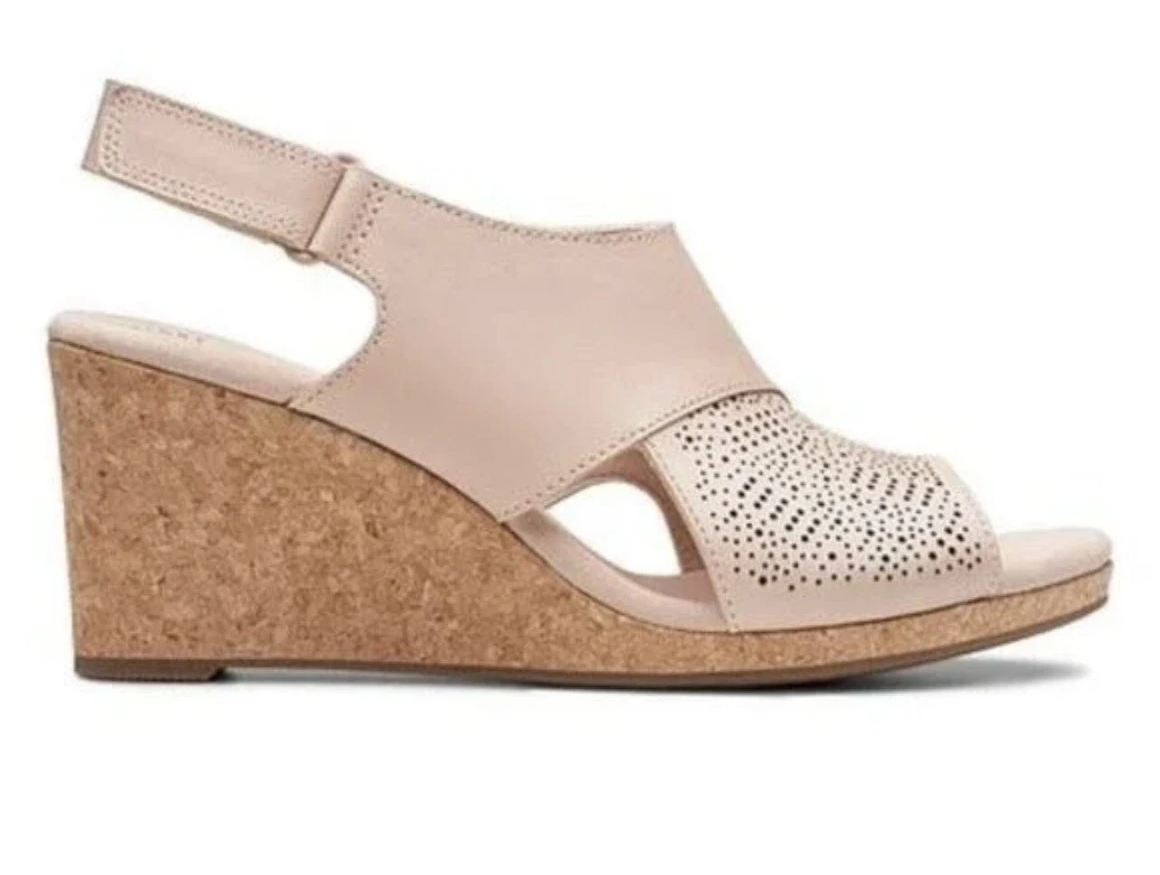 Sandali donna Clarks Lafley Joy beige pelle zeppa cinturino tacco taglia 9 5 M