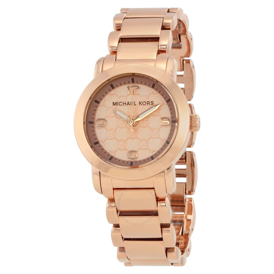 NUOVO OROLOGIO MICHAEL KORS RUNWAY TONO ORO ROSA QUADRANTE MONOGRAMMA BRACCIALE PICCOLO MK3159