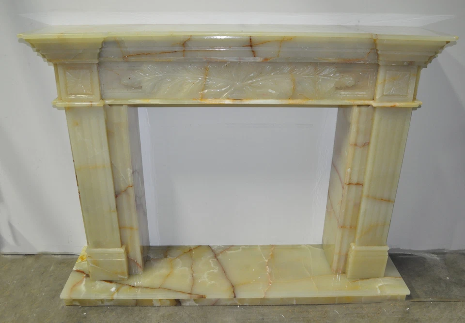 Chimenea de piedra de ónix verde amarillo abrigo envolvente sala de estar gran FPS-13 Foto 2 de 4