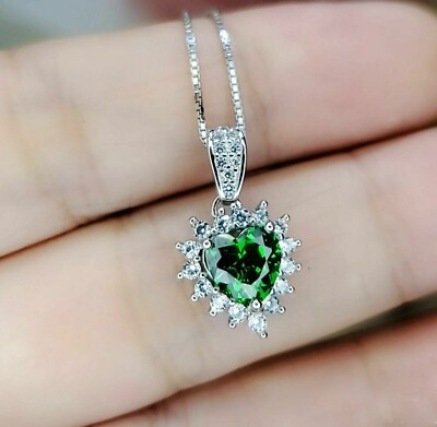 2Ct Heart Cut Green Emerald Heart Womens Pendant Charm 14K White Gold Finish
