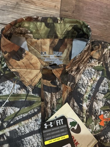 NWT Under Armor Mossy Oak Medium UA Hunt Camo Performance Button Up Long Sleeve - Picture 3 of 5