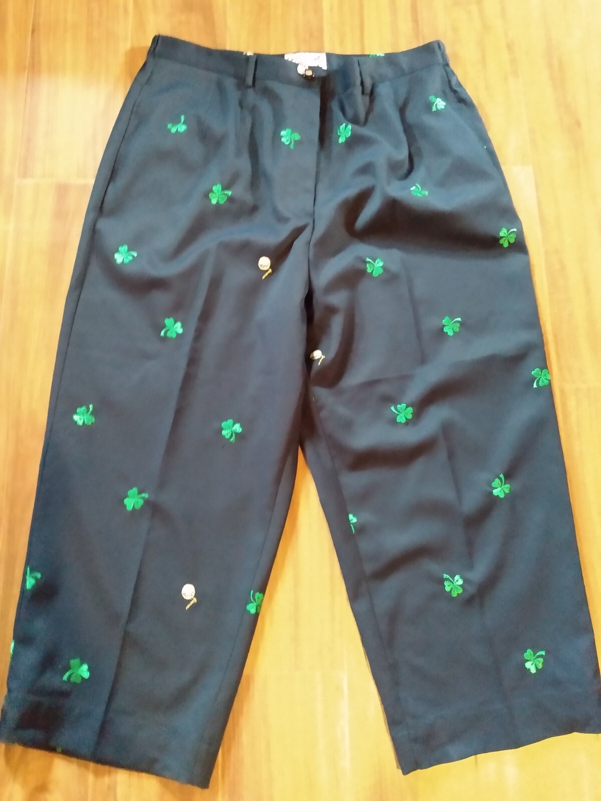 Women's Golf Capris Pants Size 14 Coral Bay Embroidered Shamrocks Navy