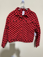 Disney Minnie Mouse Jacket Women s M Red Polka Dot Jean Style Embroidered