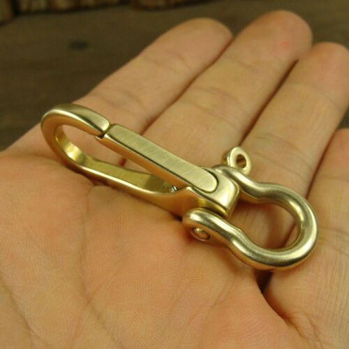 Brass Key Chain Ring Belt Snap Hook Clip + U Shackle For Fob Wallet Chain USA - Picture 2 of 7