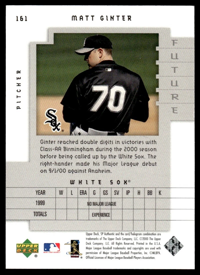 2000 SP Authentic Matt Ginter Rookie 0821/1700 Chicago White Sox #161 - Image 2 of 2