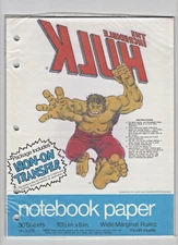1975 Mead 30 Sheets Notebook Paper w/ Incredible Hulk  Iron-On Transfer (sealed)