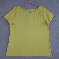 Talbots Shirt Womens Medium Green Slub Cotton Rear Zip Short Sleeve Top Casual