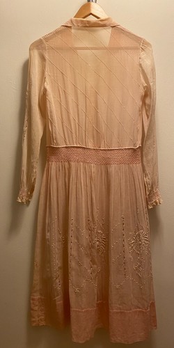 Antique 1920's PINK Crochet and Embroidered Eyelet Dress from France Size Small - Picture 5 of 21