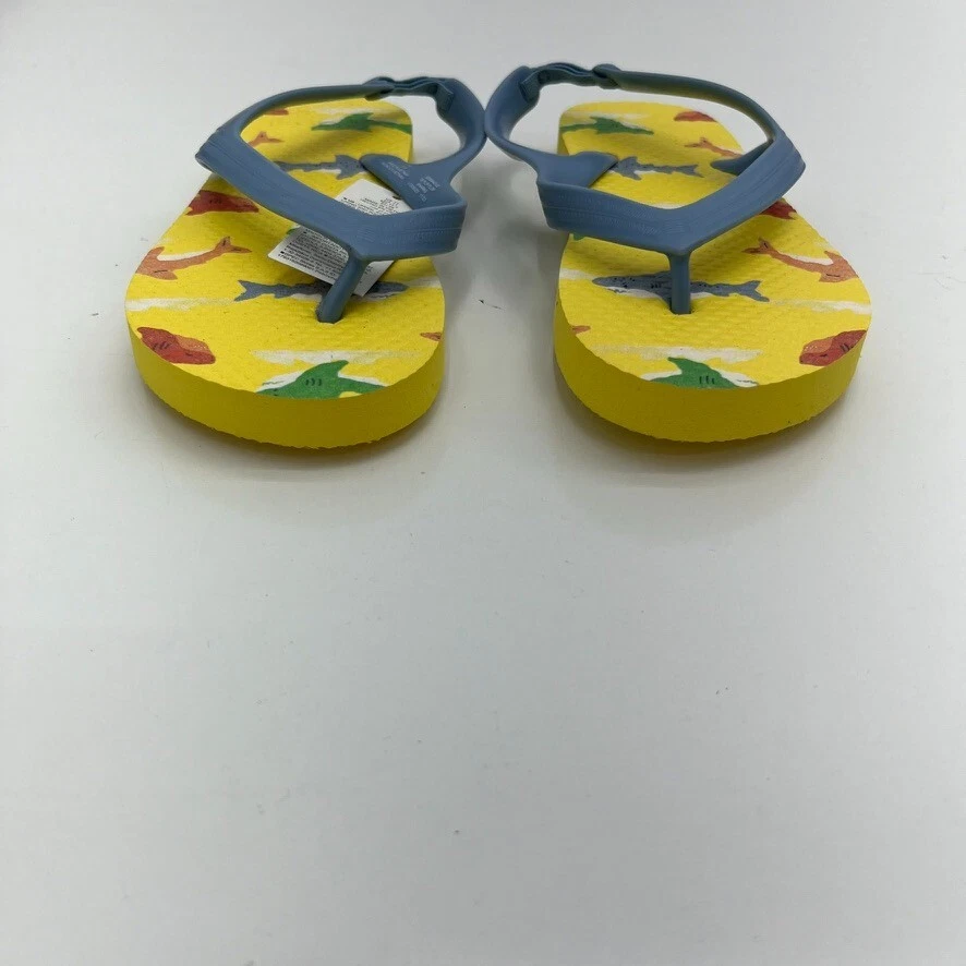 Sandalias chanclas antiguas azul marino amarillo estampado de tiburón niños pequeños talla 11 NUEVAS Foto 2 de 4