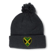 Pom Pom Beanies for Women Heart Jamaica Flag Embroidery Flags Acrylic Skull Cap