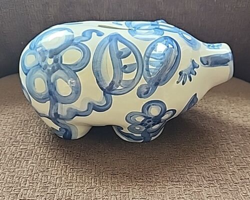 Vintage M. A. Hadley Keramik Sparschwein handbemalt Blumendesign signiert 9 Zoll L - Bild 2 von 5