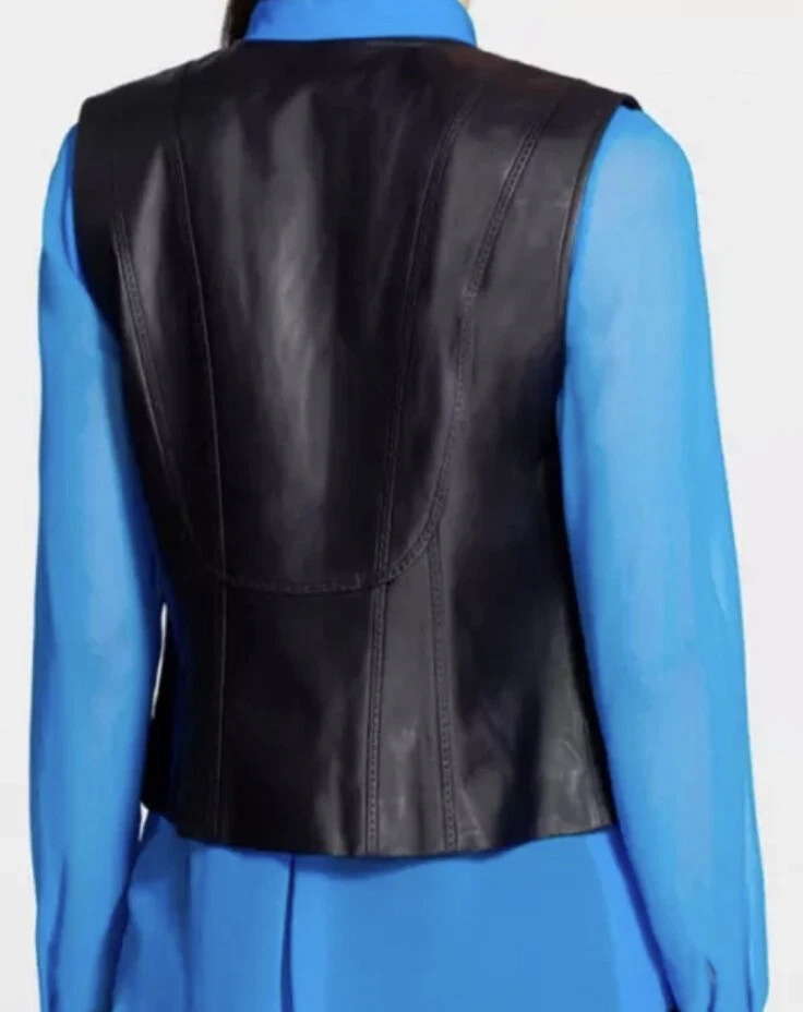 Жилет Elie Tahari N63MV704 Vallory черный кожаный женский размер XLarge новый с Ярлыками $598 - Изображение 4 из 4