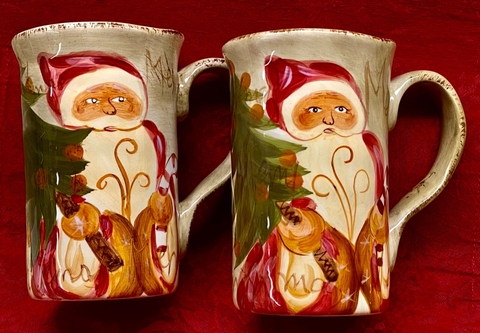 CHRISTMAS TABLETOPS 2 /6" OLD WORLD FOLK ART SANTA XL Coffee Tea or