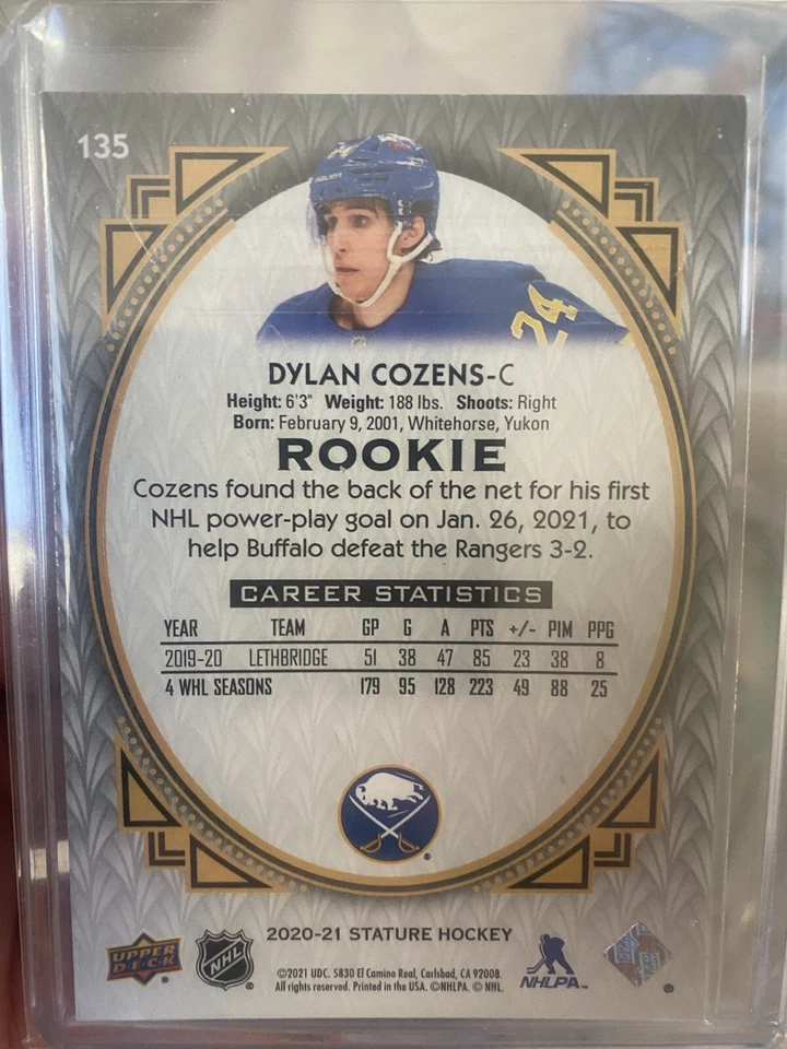 2020-21 Upper Deck Stature Rookies Red Dylan Cozens 1/25 Buffalo Sabres  - Image 2 of 2