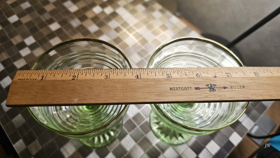 Uranium Glass Anchor Hocking Glasses / Sherbet Cups BLOCK OPTIC GREEN