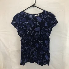 Gap NWT Dark Blue Floral Ruffle Short Sleeve top 100% Modal Blouse Shirt