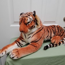 Vtg KellyToy TIGER Large 29  Plush Stuffed Animal Realistic RARE Orange Laying