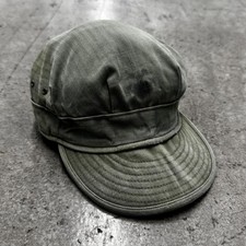 True Vintage 50s / 60s USMC WW2 Era Stenciled HBT Army Hat Cap Green Military