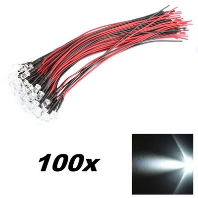 LED Light Single Bulb Pre-Wired Cable Clear Lens 5-12V DC 5mm Bright Round Top
