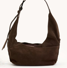 NWT Hammitt Dark Brown Suede Medium Tom Zip Belted Shoulder Bag Purse 495