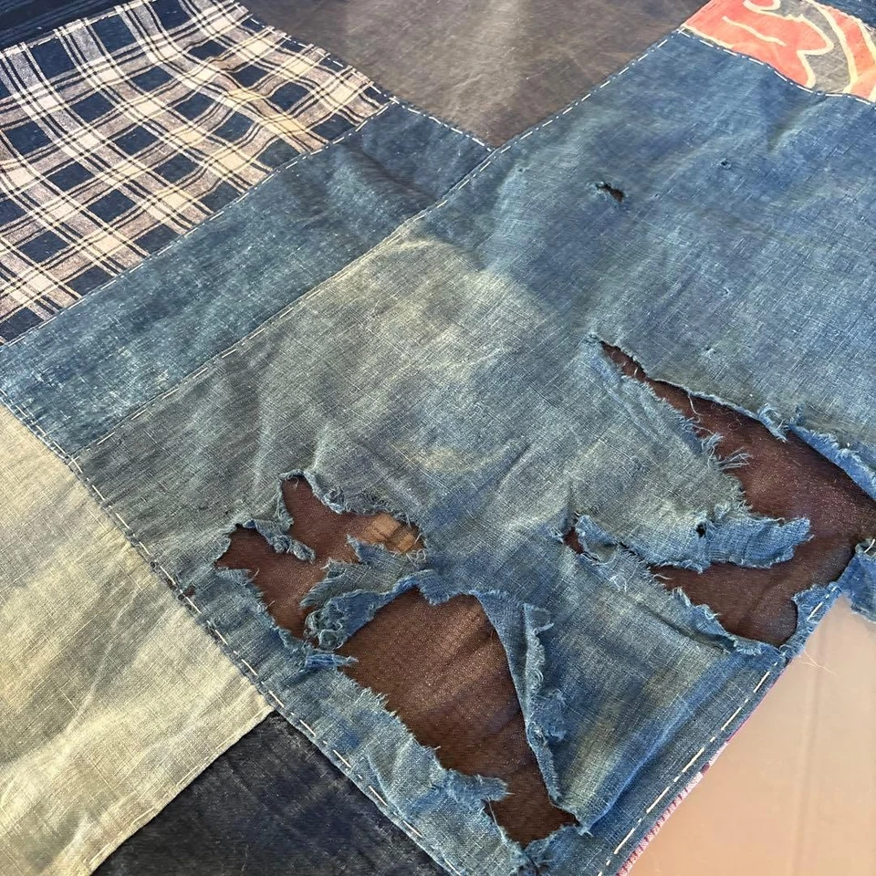 Tapiz índigo japonés BORO de colección Aizoma retazos colgante de pared Wabi Sabi Foto 4 de 4