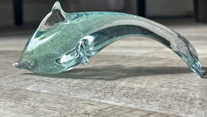 Vintage Hand Blown Glass Dolphin Sculpture Beach House Decor Paperweight Sea Foa