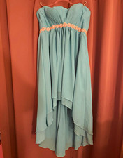 DRESS Teal Sleeveless Chiffon Formal Dress Lace-Up Back. Stone accents. Size 18
