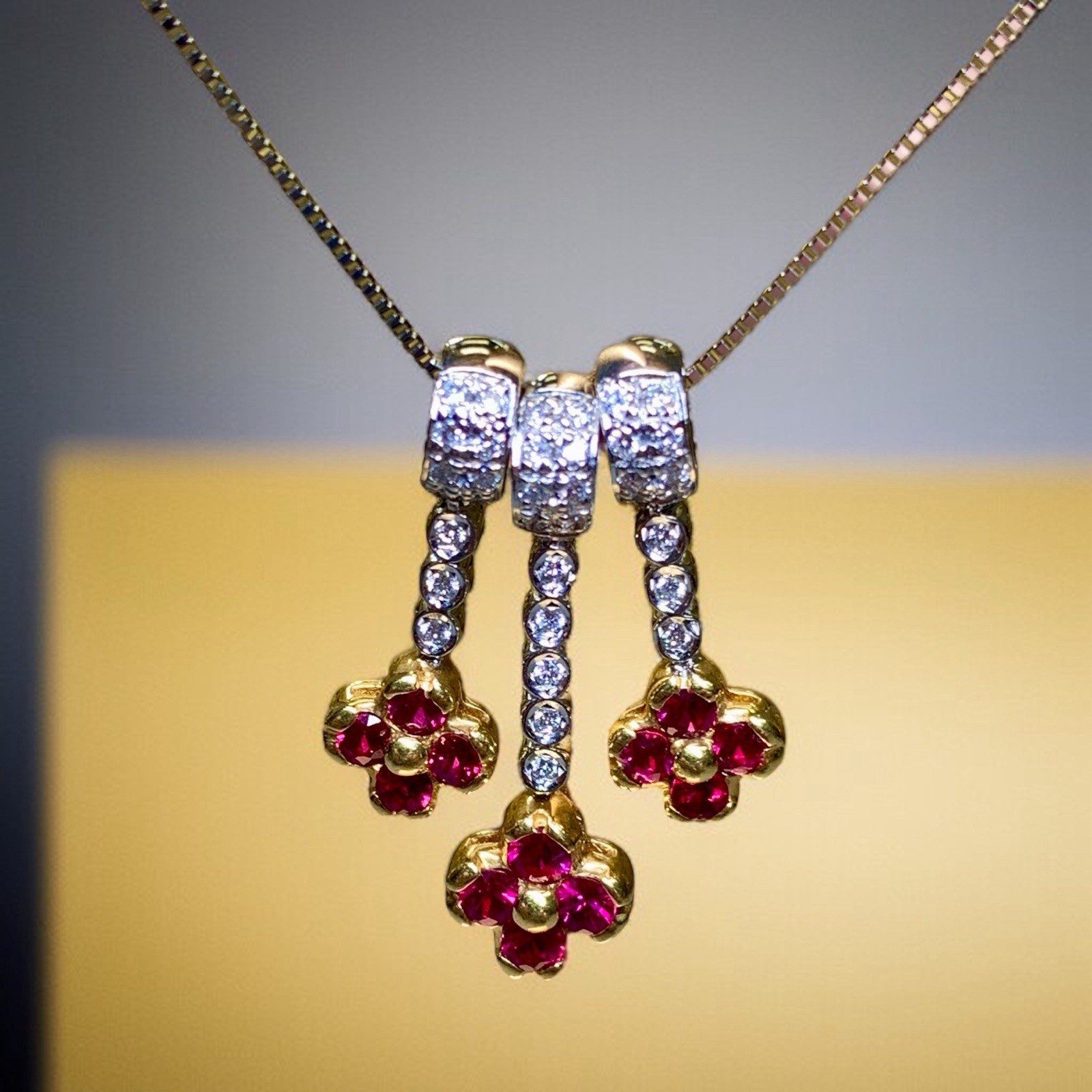 Estate 18K Platinum Triple Section Ruby Diamond P… - image 1