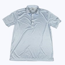 Collars And Co Dress Collar Polo Shirt Large White Blue Check Short Sleeve Mens