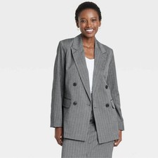 A New Day Women's Double Breasted Blazer Gray Pinstripe Size S