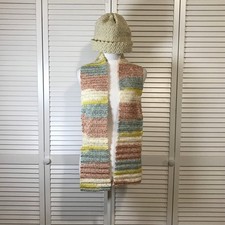 NWT Handmade Crocheted Multicolor Textured Beanie Scarf 60