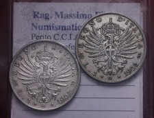 NL* VEIII RE D'ITALIA LOTTO 2 PEZZI DA 1 Lira Argento AQUILA SABAUDA 1902 1907