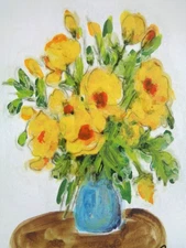 ACEO  - PRETTY YELLOW  FLOWERS  IN A VASE  Still Life  Painting  ART