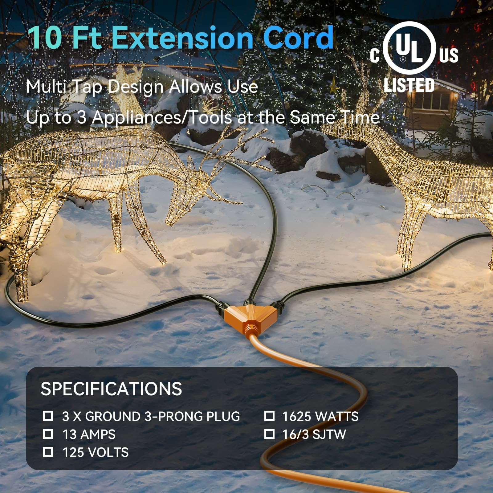 Kasonic 10 Ft Extension Cord with 3 Outlets, UL Listed 16/ SJTW 3-Wire