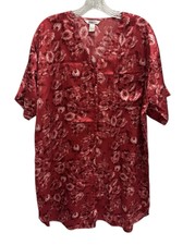 Vanity Fair Satin Floral Short Robe Housecoat Button Front Size XL Pink S Sleeve