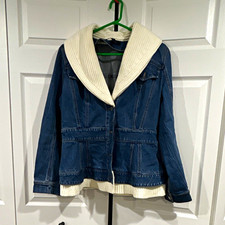 White House Black Market Blue Jacket Ivory Kn...