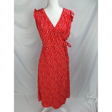 Loft Women Medium Wrap Dress Flutter Sleeve Red Orange Floral Midi