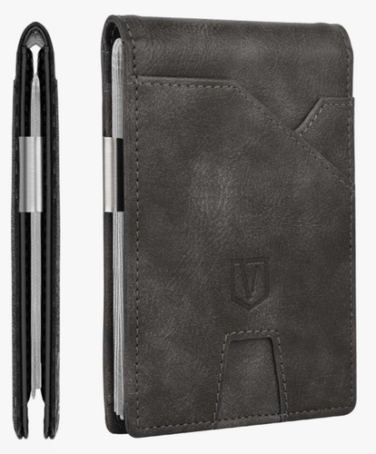 NUOVO VOOTAI Portafoglio Uomo Slim Blocco RFID con Fermasoldi Marrone Scuro - Foto 1 di 9