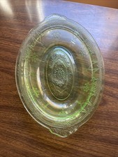 Cameo Ballerina Green Depression Uranium Glass 10" Oval Bowl Hocking 1930's