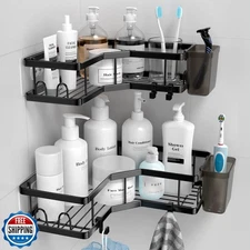 AKTECKE Corner Shower Caddy, 2 Pack Adhesive Shower Corner Organizer Shelves,