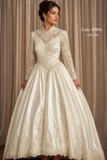 Vintage1980 Ivory Satin Lace Victorian Original Long Sleeve Wedding Dress Mori