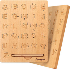 Wooden Letters Practicing Board, Double-Sided Alphabet Tracing Tool