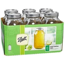 Ball 6 Count Wide Mouth 64 oz Mason Jars with Lids and Bands Half Gallon 1/2 Gal
