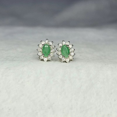 925 Sterling silver Earing Oval 5x3mm Emerald Natural Gemstone Jewelry.