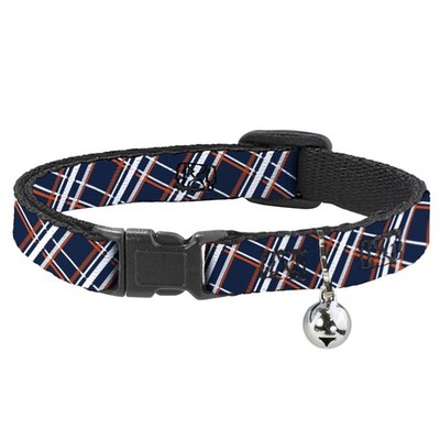 Cat Collar Breakaway with Bell Plaid X2 Navy/White/Orange NARROW Fit (US IMPORT)